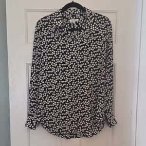 Equipment Black 100% Silk Shirt with White Heart Print
